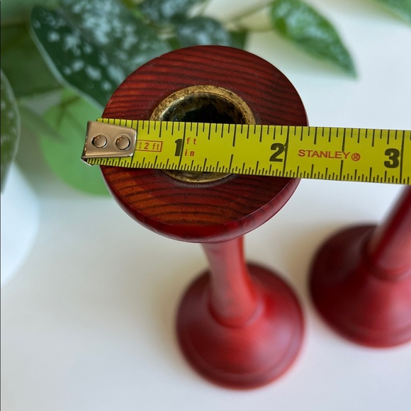 Vintage Red Wood Candle Holders Pair Made in Sweden - Picture 12 of 12